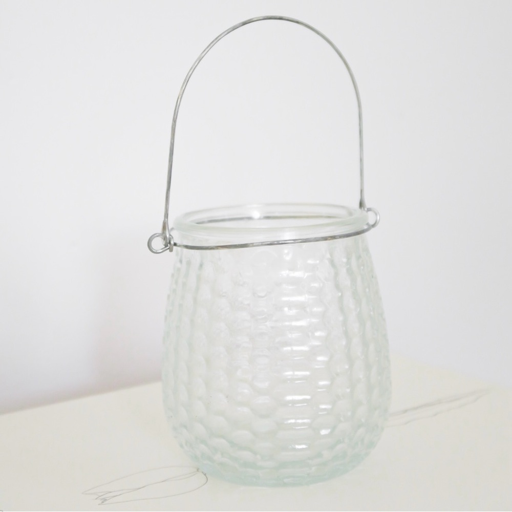 Glass Textured Lantern with Silver Handle